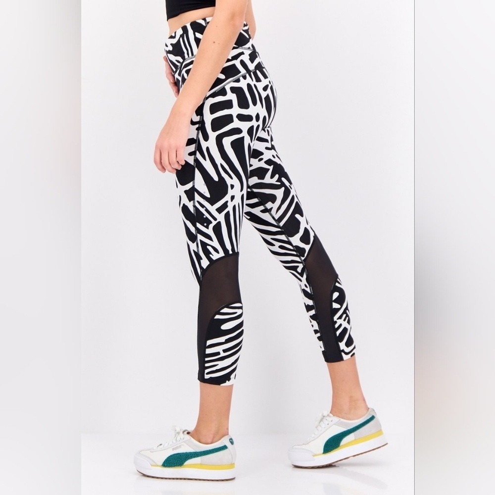 Nike Dri-FIT Women Black White Zebra Print‎ Mesh Running Tights Leggings LT